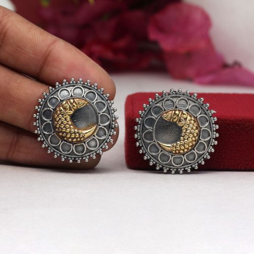 Gold & Silver Color Premium Oxidised Earrings
