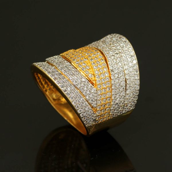 Gold & White Color American Diamond Brass Ring-0