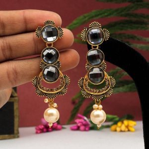 Gray Color Antique Earrings-0
