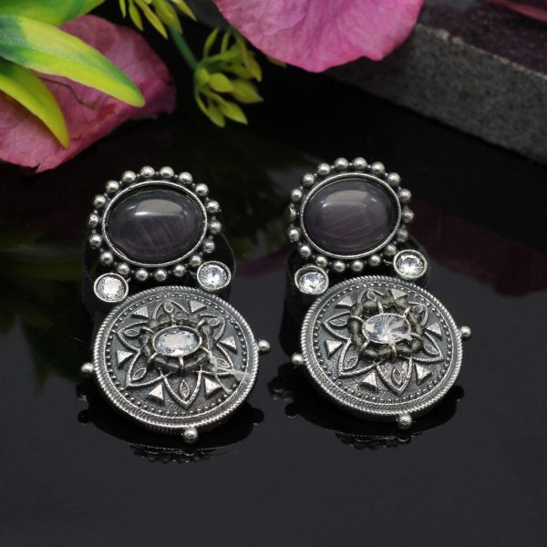 Gray Color Premium Oxidised Earrings-4630
