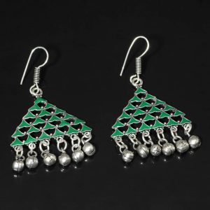 Green Color Afghani Earrings For Girls & Women-0