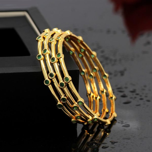 Green Color American Diamond Bangle Set Size: 2.10-0