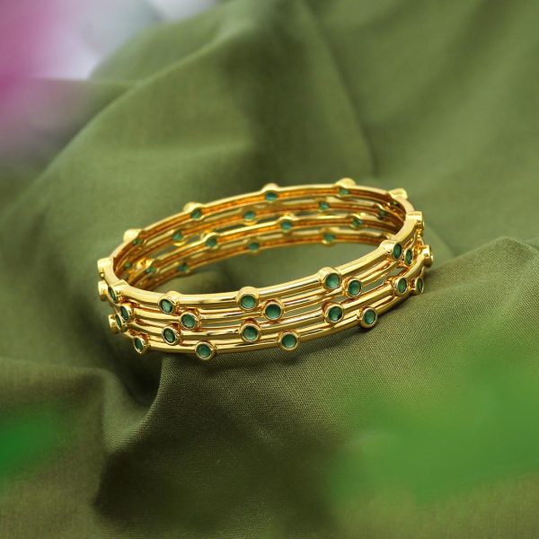 Green Color American Diamond Bangle Set Size: 2.10-9358