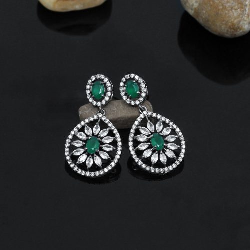 Green Color American Diamond Earrings