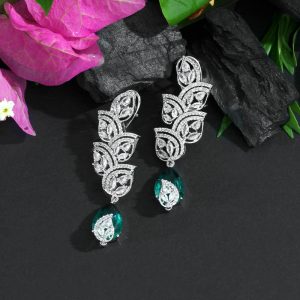 Green Color American Diamond Earrings-0