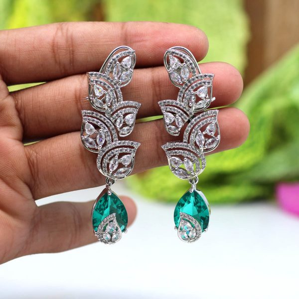 Green Color American Diamond Earrings-16923