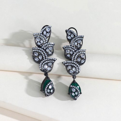 Green Color American Diamond Earrings