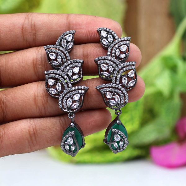 Green Color American Diamond Earrings-16937