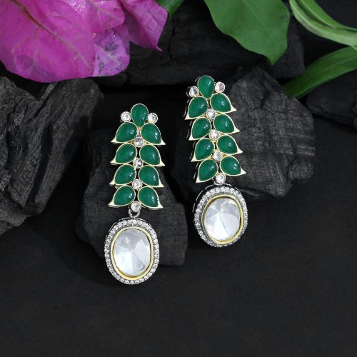 Green Color American Diamond Earrings