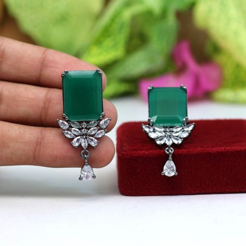 Green Color American Diamond Earrings