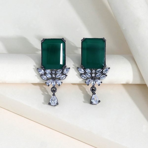Green Color American Diamond Earrings-16961