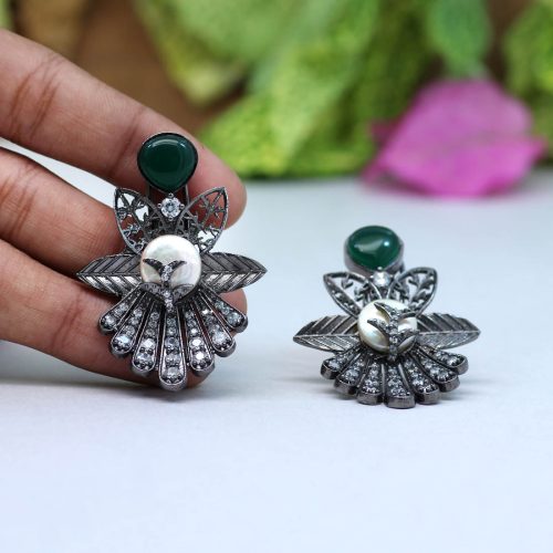 Green Color American Diamond Earrings