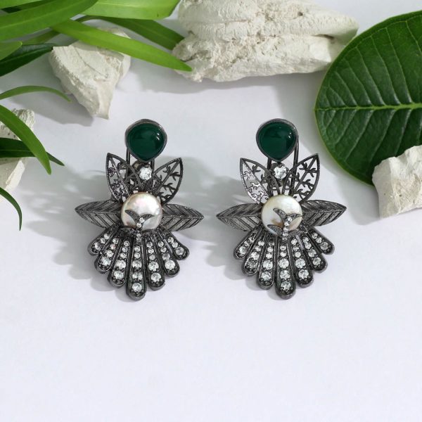 Green Color American Diamond Earrings-16982