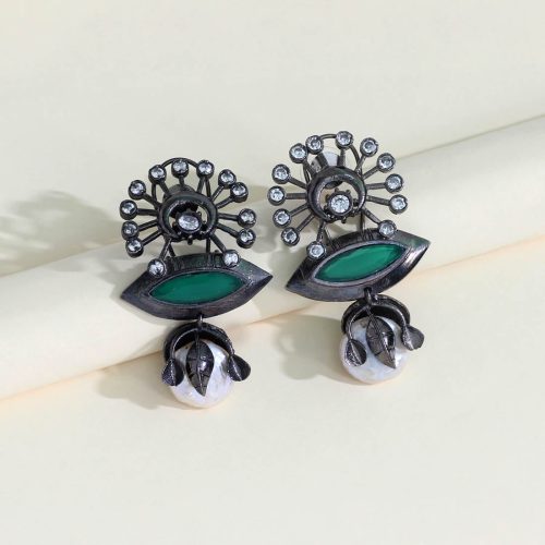 Green Color American Diamond Earrings