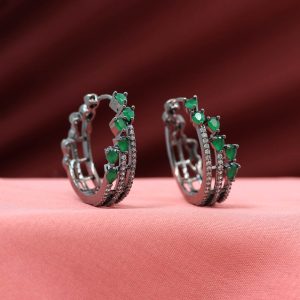 Green Color American Diamond Earrings-0