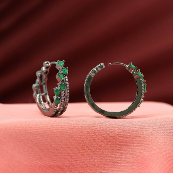 Green Color American Diamond Earrings-17000