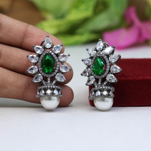 Green Color American Diamond Earrings