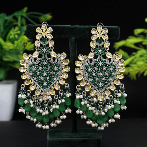 Green Color American Diamond Earrings