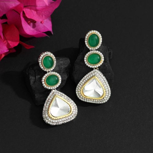 Green Color American Diamond Earrings