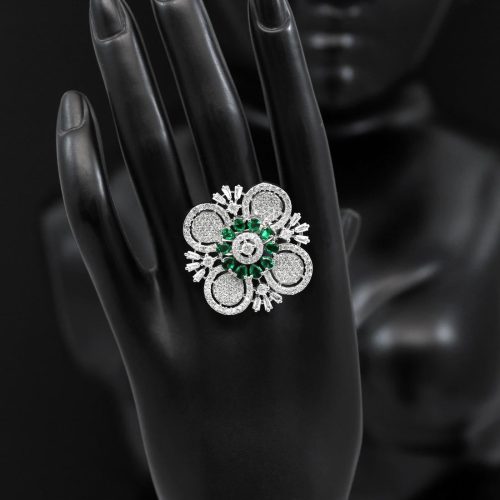 Green Color American Diamond Finger Ring