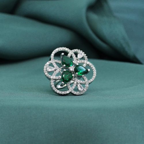 Green Color American Diamond Finger Ring