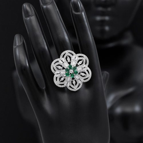 Green Color American Diamond Finger Ring