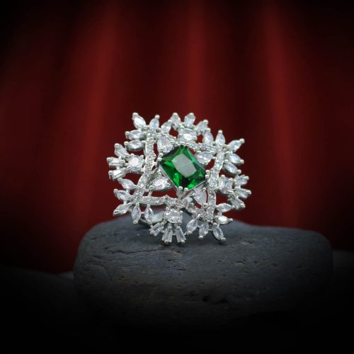 Green Color American Diamond Finger Ring