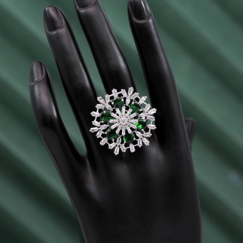 Green Color American Diamond Finger Ring