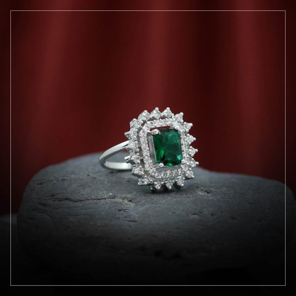 Green Color American Diamond Finger Ring-0