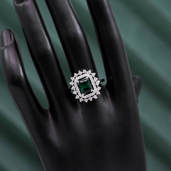 Green Color American Diamond Finger Ring-15322