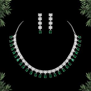Green Color American Diamond Necklaces Set-0