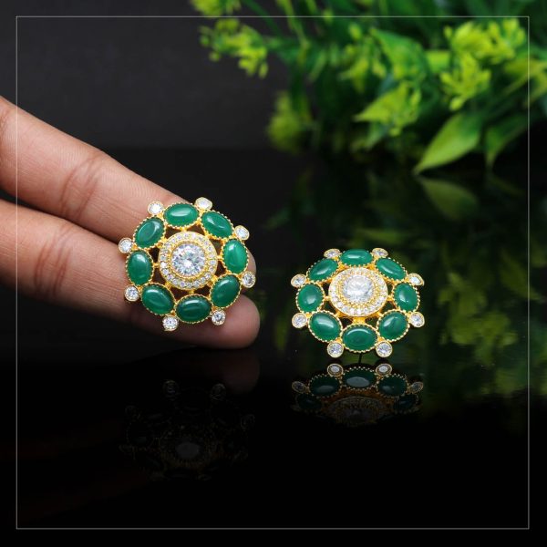 Green Color Antique American Diamond Earrings-0