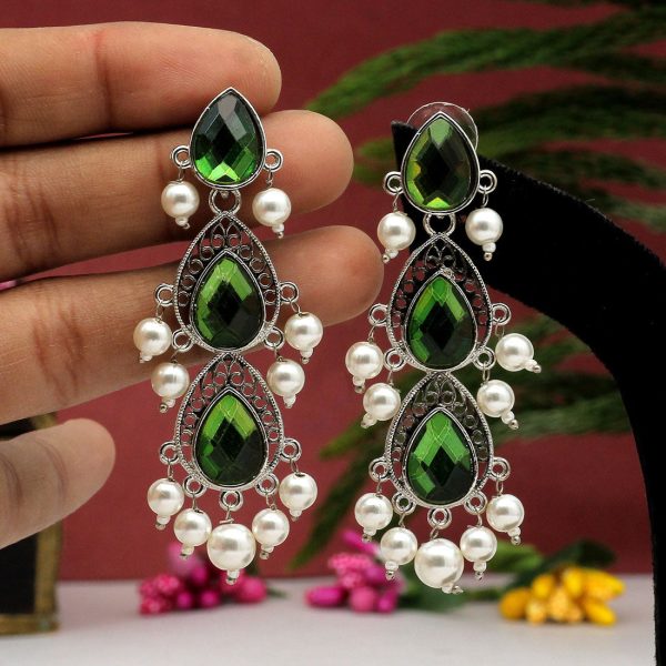 Green Color Antique Earrings-3295