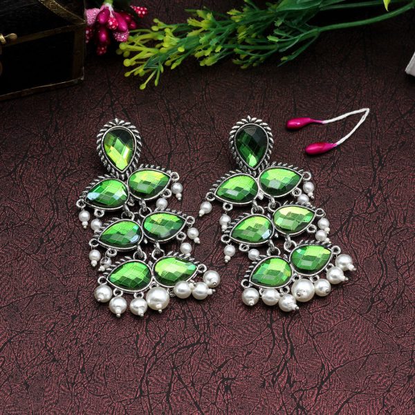 Green Color Antique Earrings-0