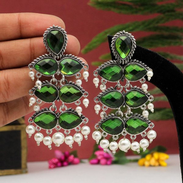 Green Color Antique Earrings-3375