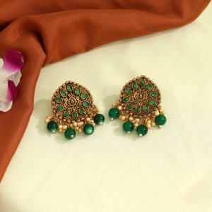 Green Color Antique Earrings-0