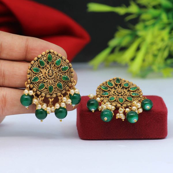 Green Color Antique Earrings-14751