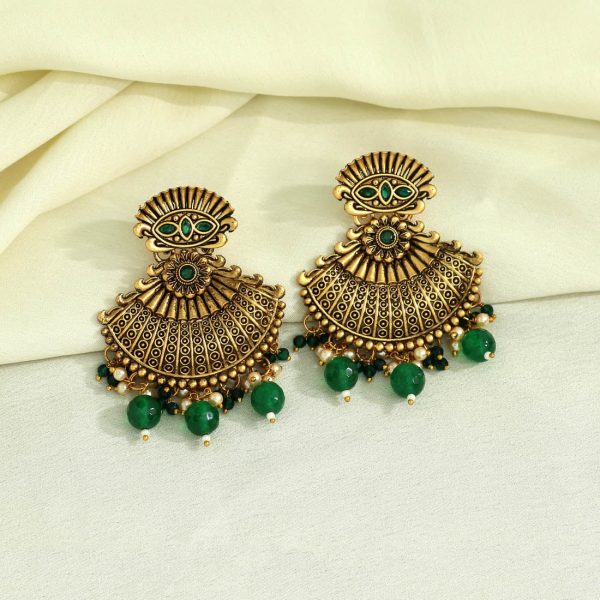 Green Color Antique Earrings-14757