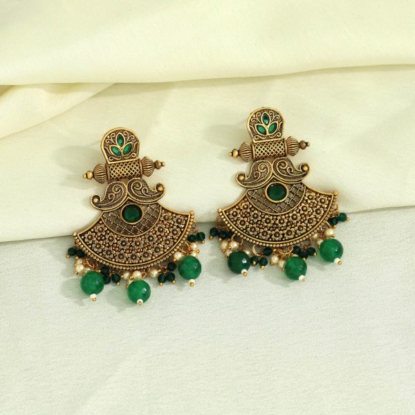 Green Color Antique Earrings-0