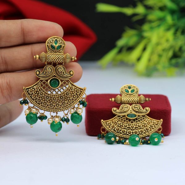 Green Color Antique Earrings-14767