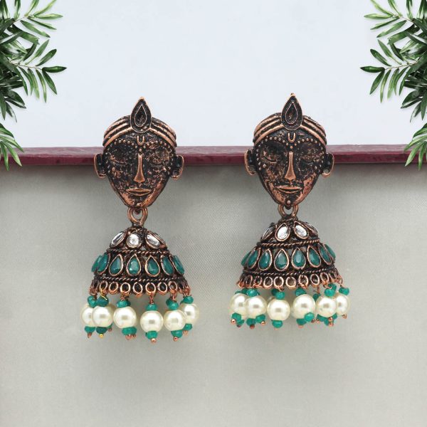 Green Color Copper Earrings-0