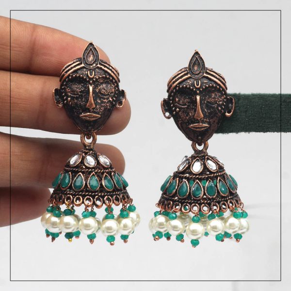 Green Color Copper Earrings-5950