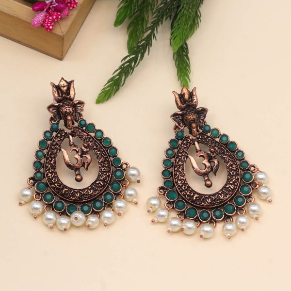 Green Color Copper Earrings-5960