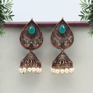 Green Color Copper Earrings-0