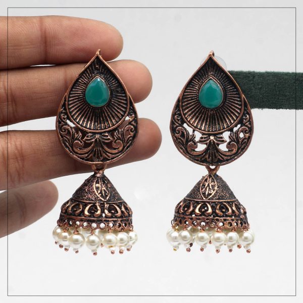 Green Color Copper Earrings-5970