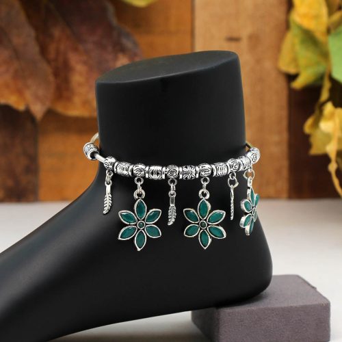 Green Color Glass Stone Kada Anklets