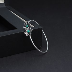 Green Color Glass Stone Oxidised Bracelet-0