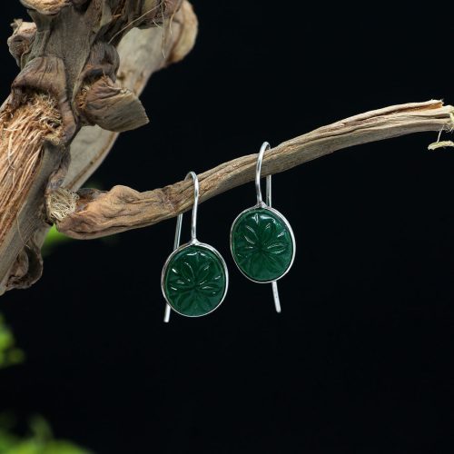 Green Color Glass Stone Oxidised Earrings