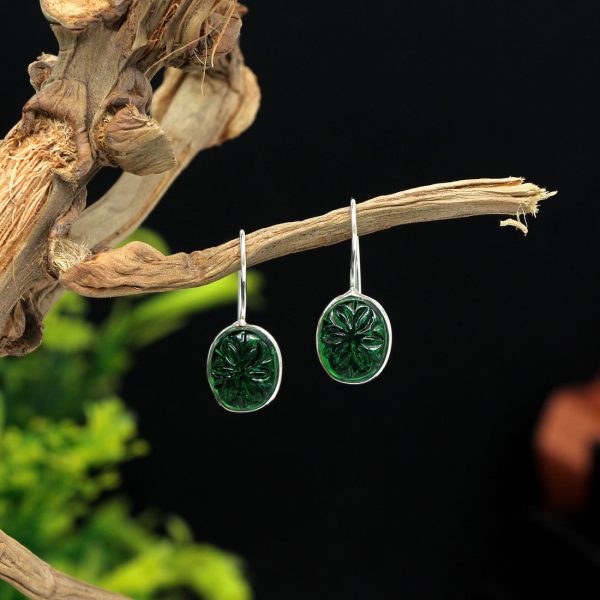 Green Color Glass Stone Oxidised Earrings-0
