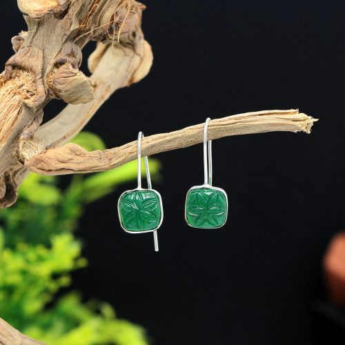 Green Color Glass Stone Oxidised Earrings